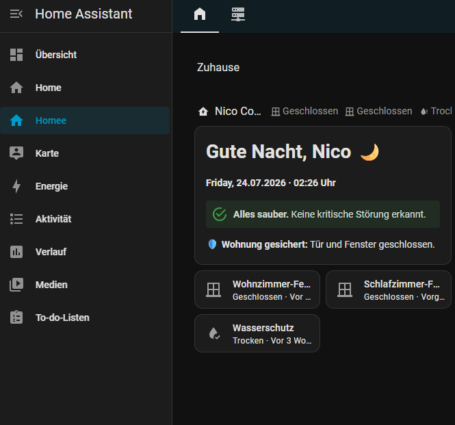 Einblick in Nicos Home-Assistant-Dashboard für vernetzte Haushaltsabläufe